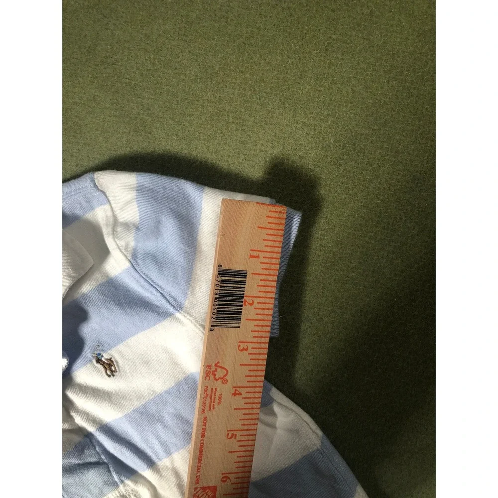 Ralph Lauren Polo Romper Boys 24M Blue White Striped Short Sleeve Cotton Pique